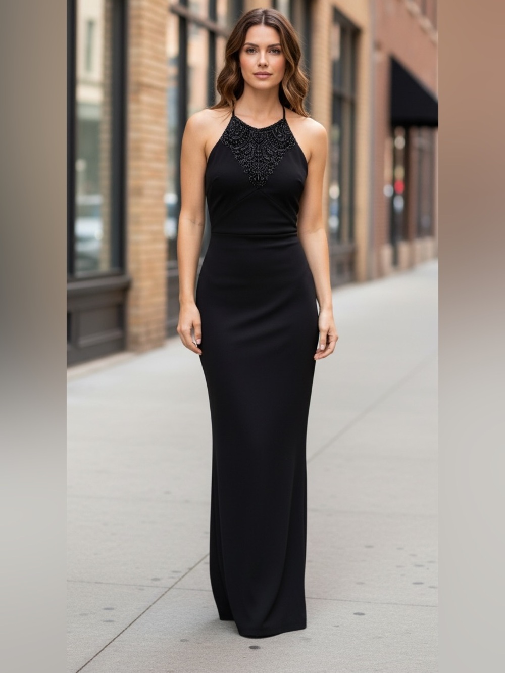 DUSK Sexy Elegant Beaded Sz‎ 6 Maxi Formal Prom Wedding Event Dress Black